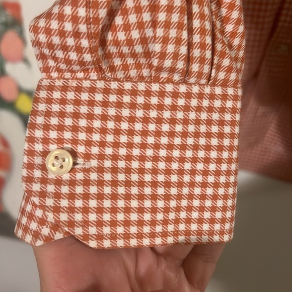 Peter Millar mens orange/white gingham long sleeve shirt - Picture 5 of 9